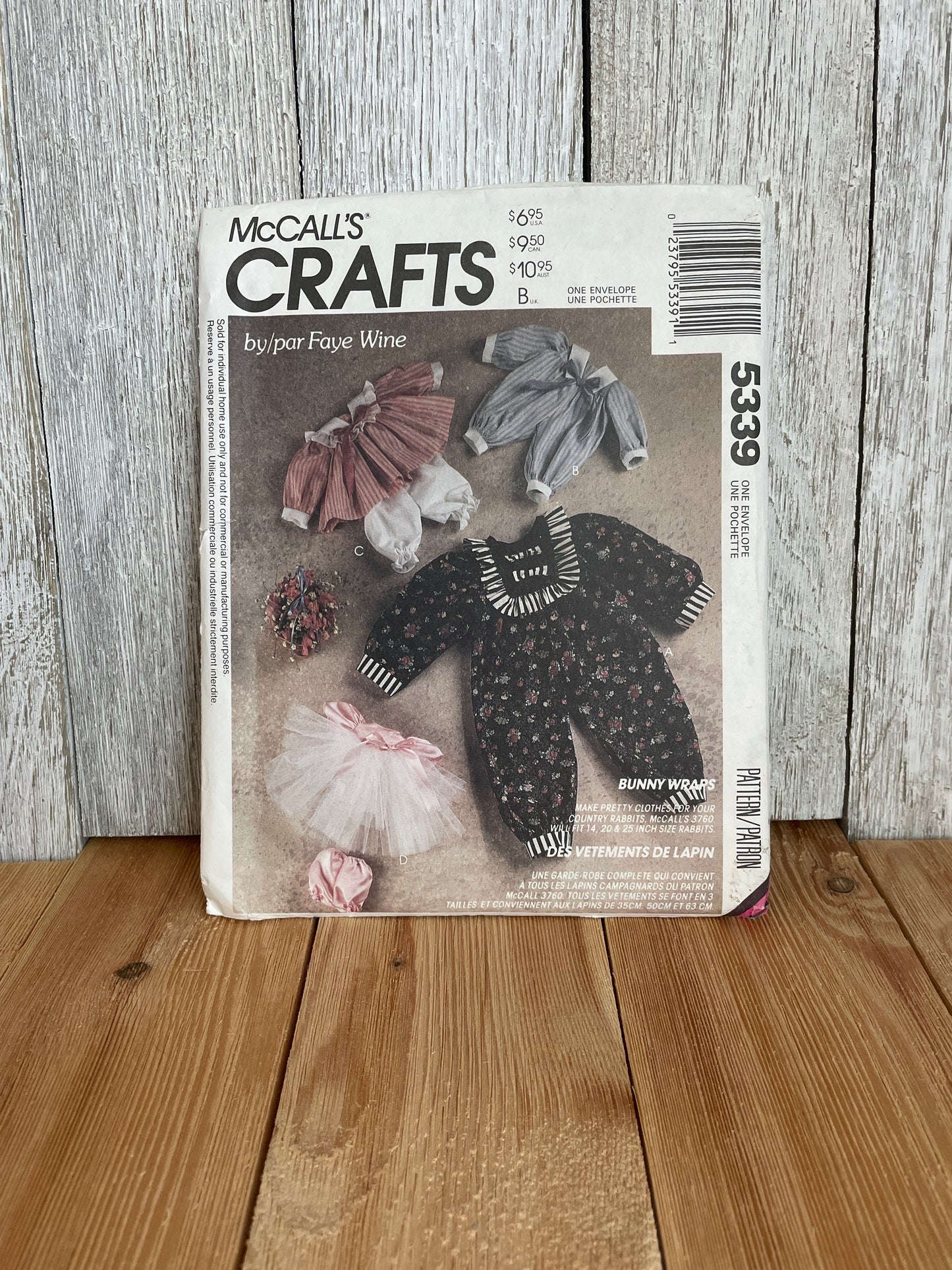 McCalls Crafts 5339 Rabbit Wardrobe Package for Rabbit Doll 14"-25"by Faye Wine Pattern UNCUT FF