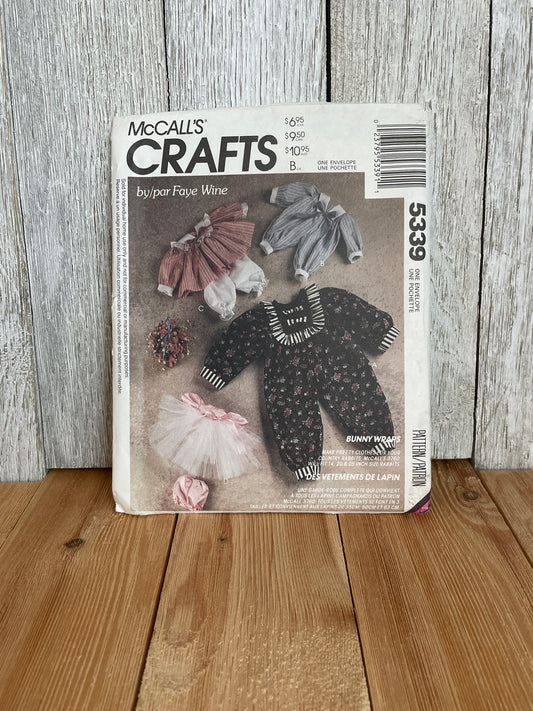 McCalls Crafts 5339 Bunny Wraps Rabbit Wardrobe Package for Rabbit Doll 14"-25"by Faye Wine Pattern UNCUT FF