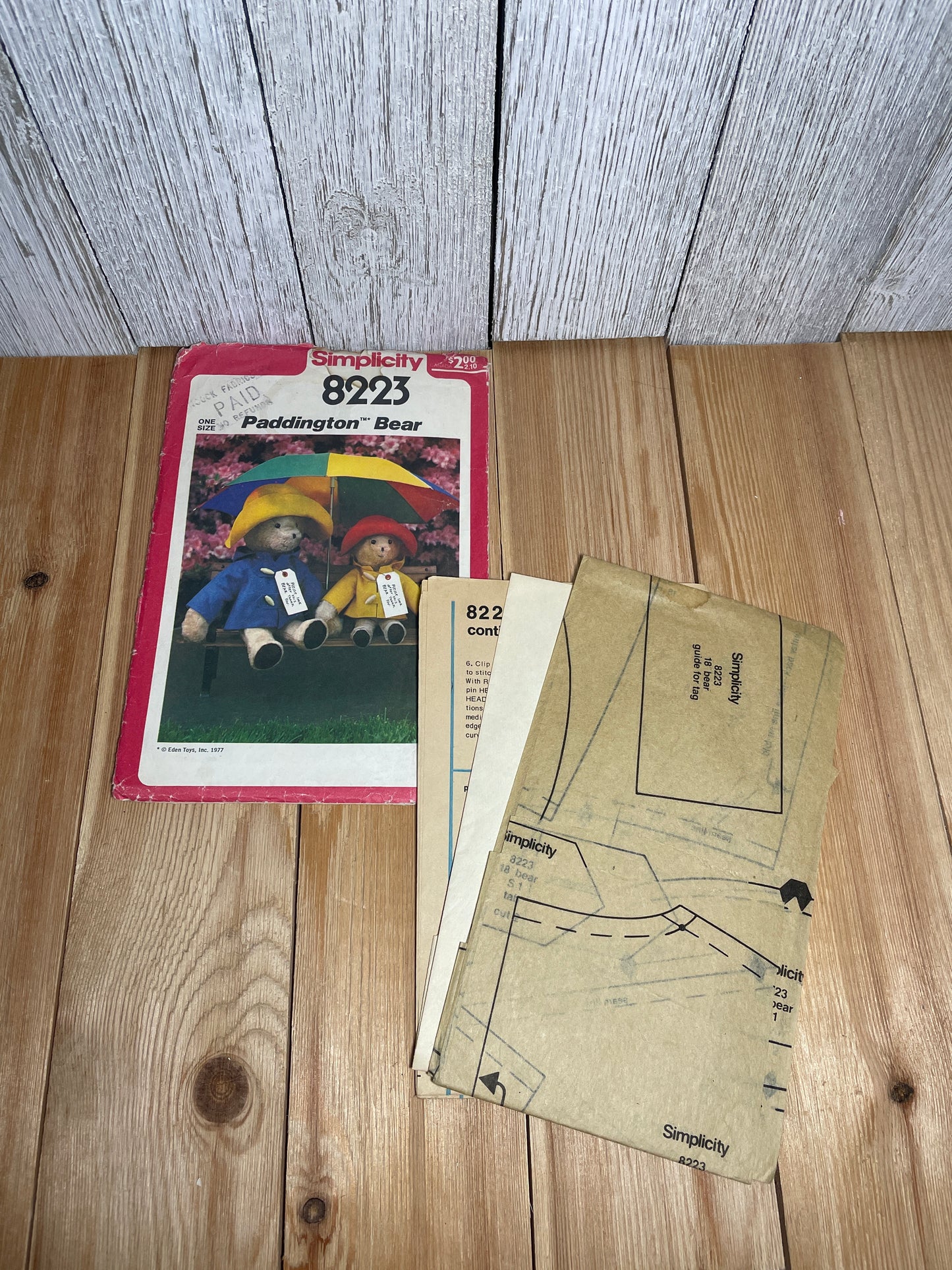 Simplicity 8223 Paddington Bear in Two Sizes Teddy Bear with Wardrobe Pattern Cut