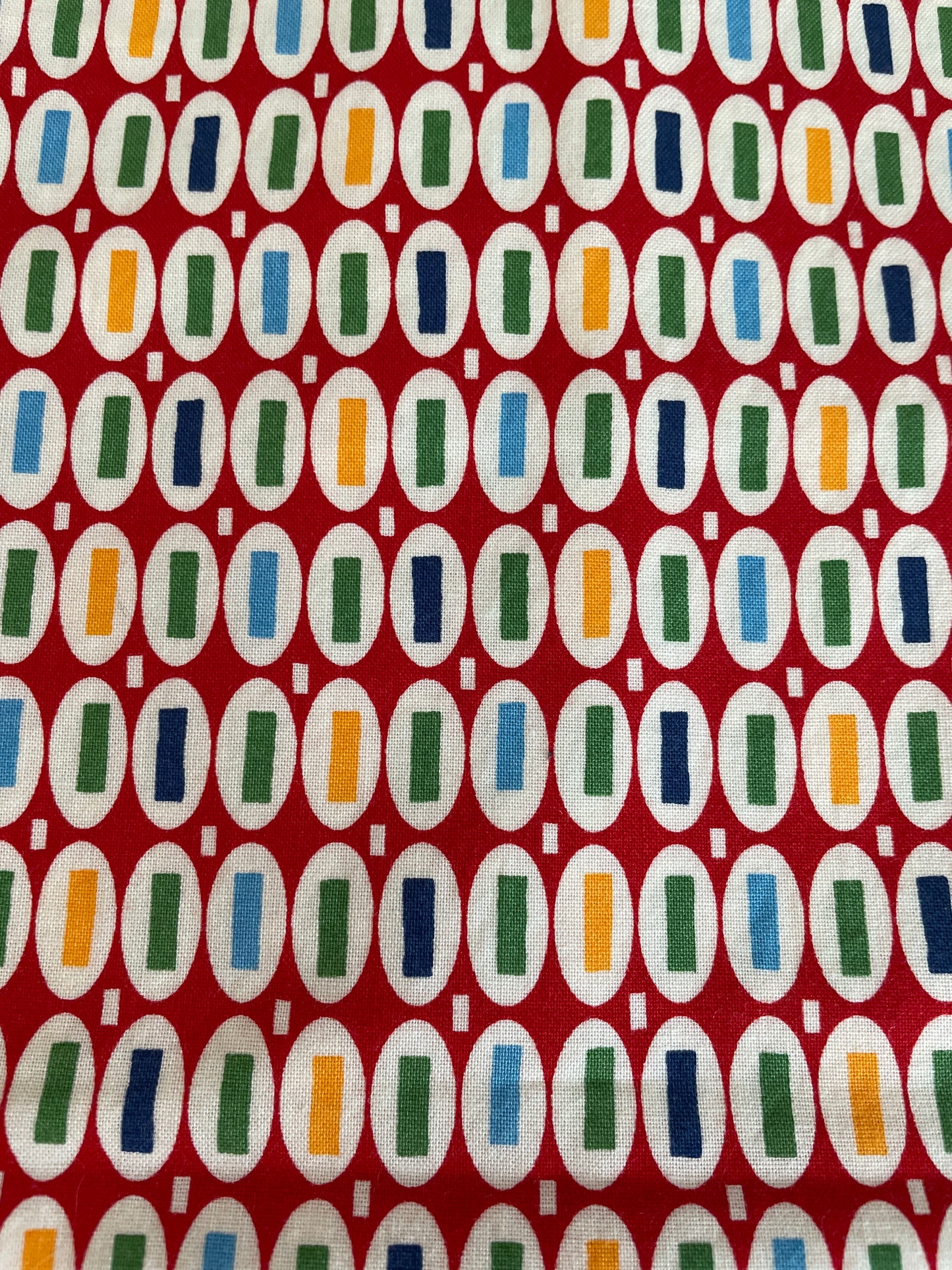 21605 American Jane Patterns Sandy Klop Moda 100% Cotton Fabric Half Yard Green Yellow Rectangles on Red