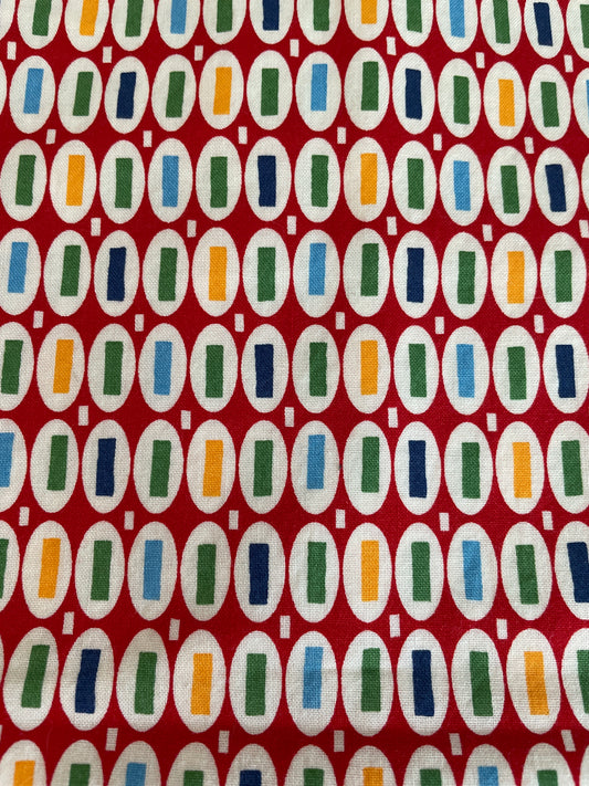 21605 American Jane Patterns Sandy Klop Moda 100% Cotton Fabric Half Yard Green Yellow Rectangles on Red