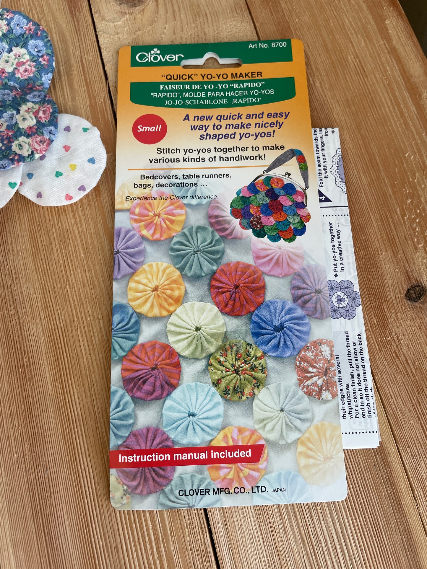 Abandoned Project! 120 Shabby Chic 1980's Fabric Yo-yos, fabric circles, and Clover Quick Yo-yo Maker Small