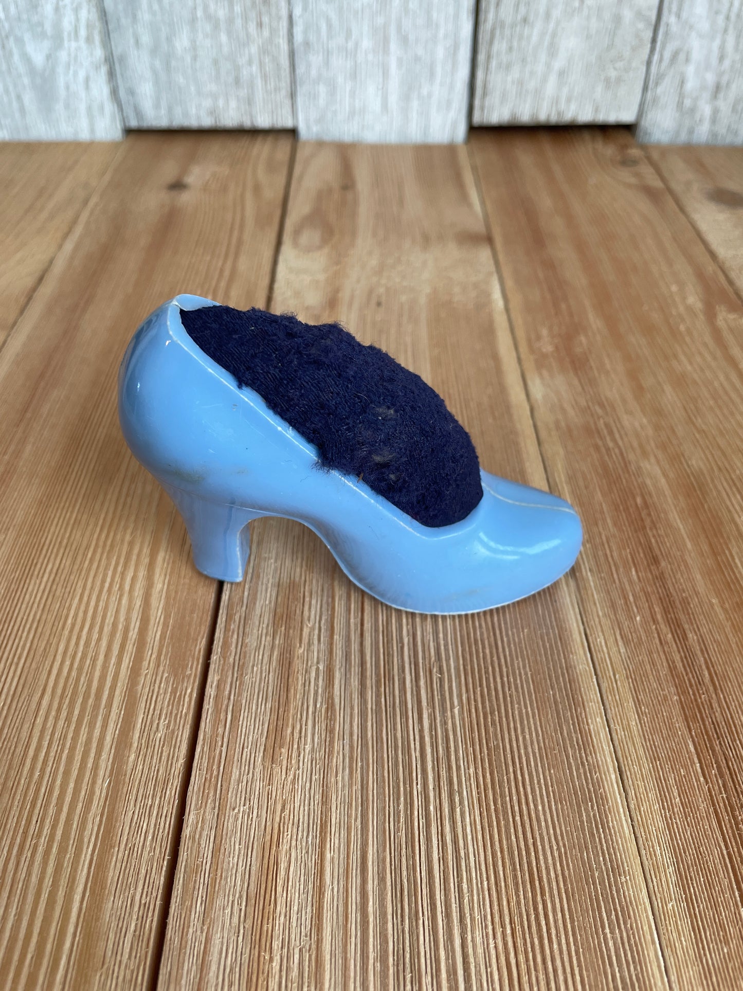 Vintage Blue Plastic High Heel Pin Cushion Charming Quirky Cute