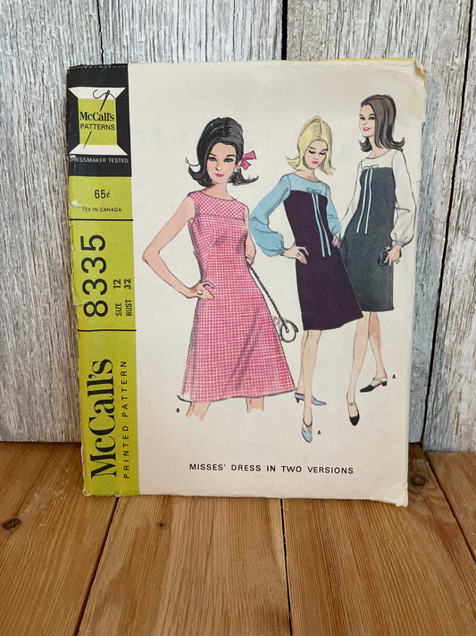 Mccalls 8335 Misses Dress in 2 Versions Size 12 Pattern UNCUT FF
