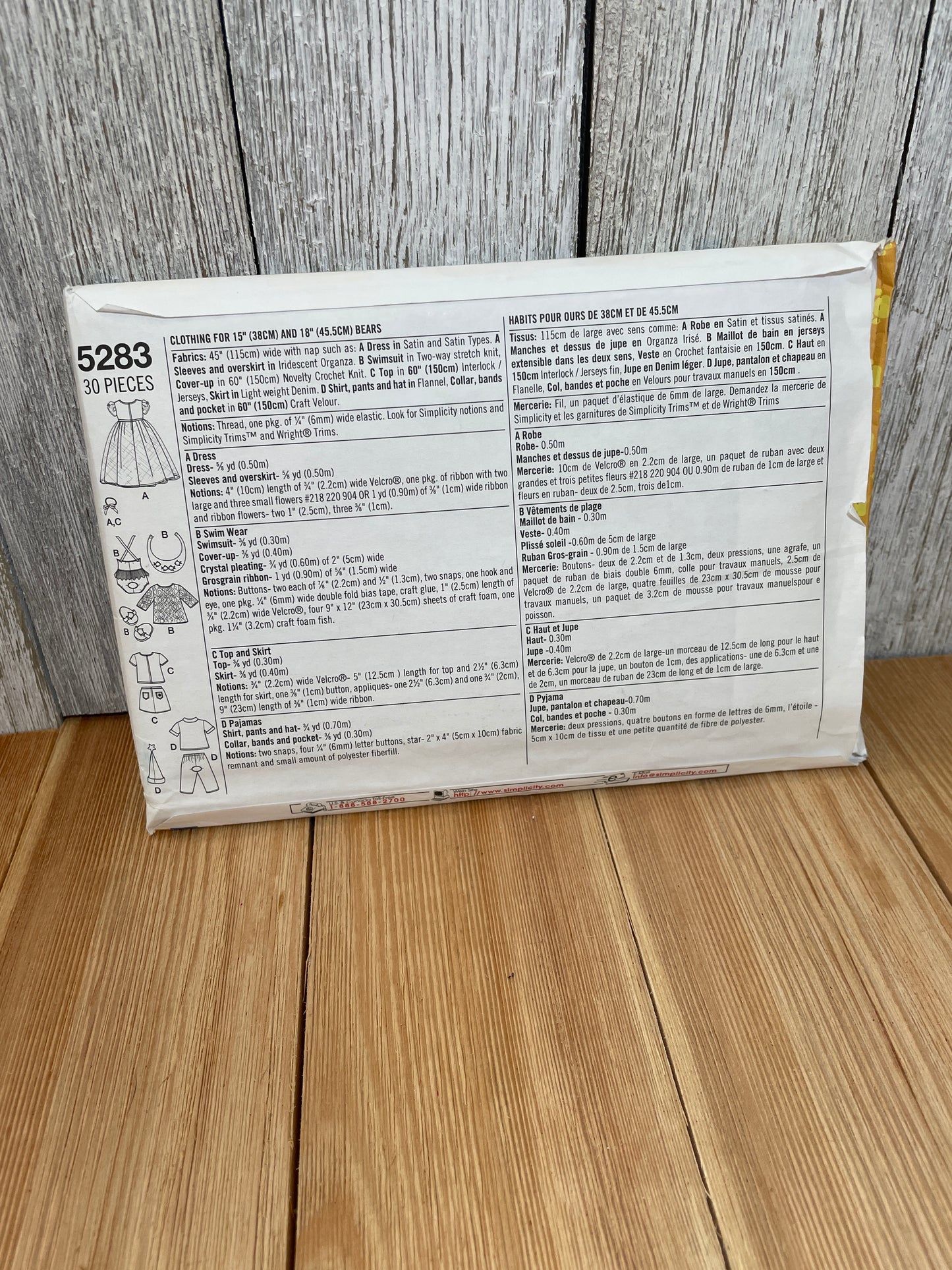 Simplicity Sew a Bear Build a Bear Clothes Pattern UNCUT FF