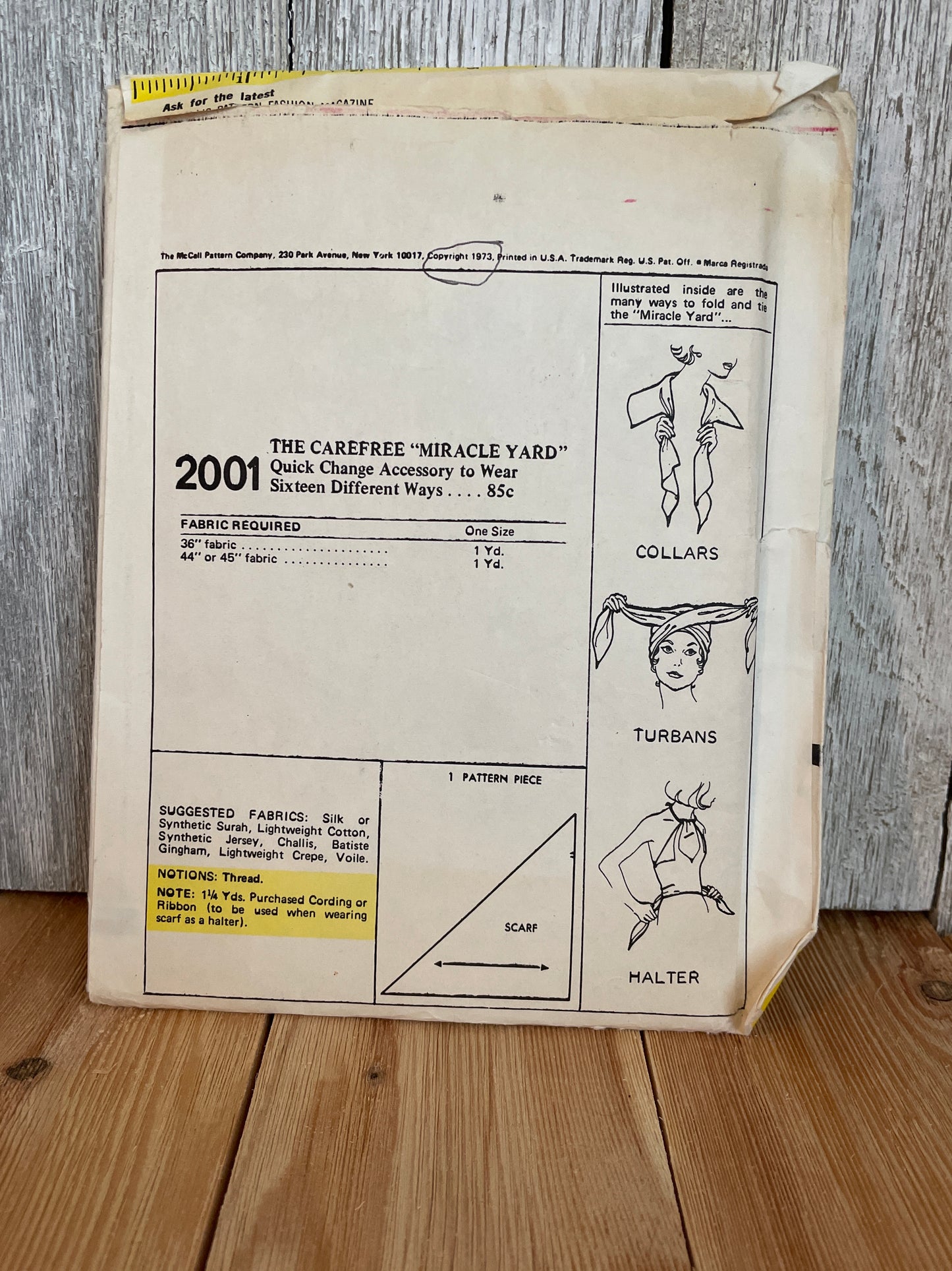 McCalls 2001 The Carefree Miracle Yard Pattern UNCUT With 16 Different ways to wear