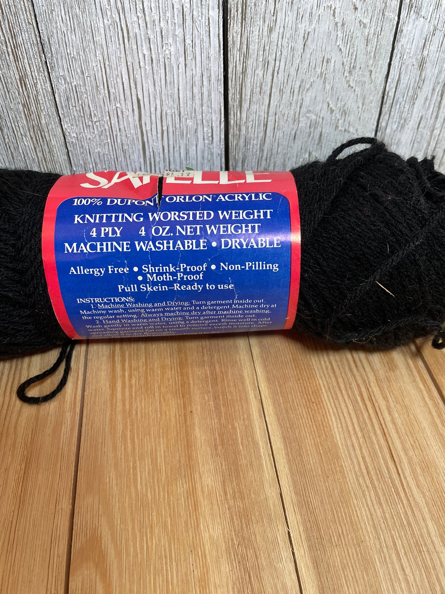 1 Skein Lion Brand Black Acrylic Yarn color 153 lot # 8427