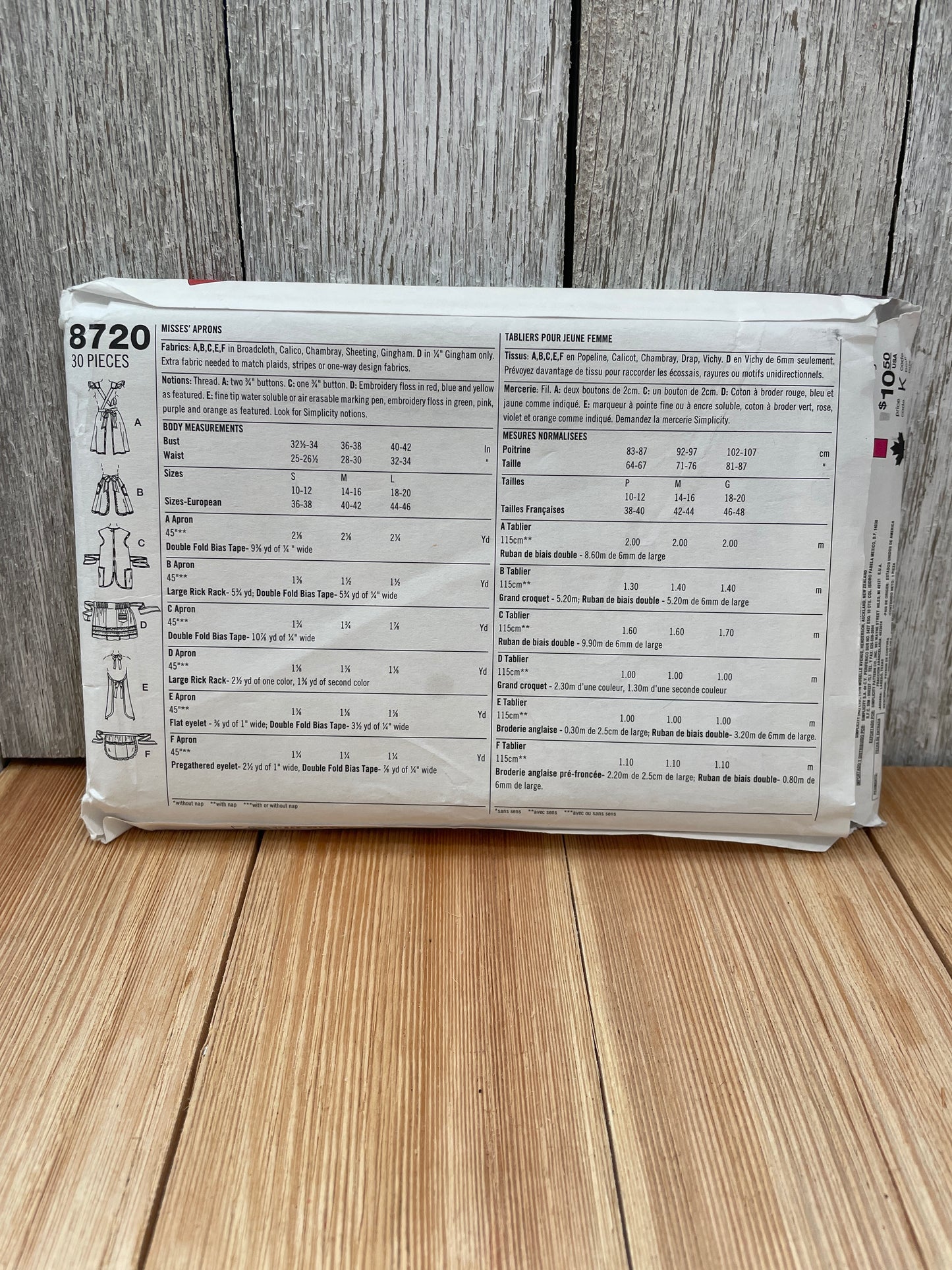 Simplicity 8720 Retro Aprons Costume Pattern Size 10- 20 UNCUT FF Halloween