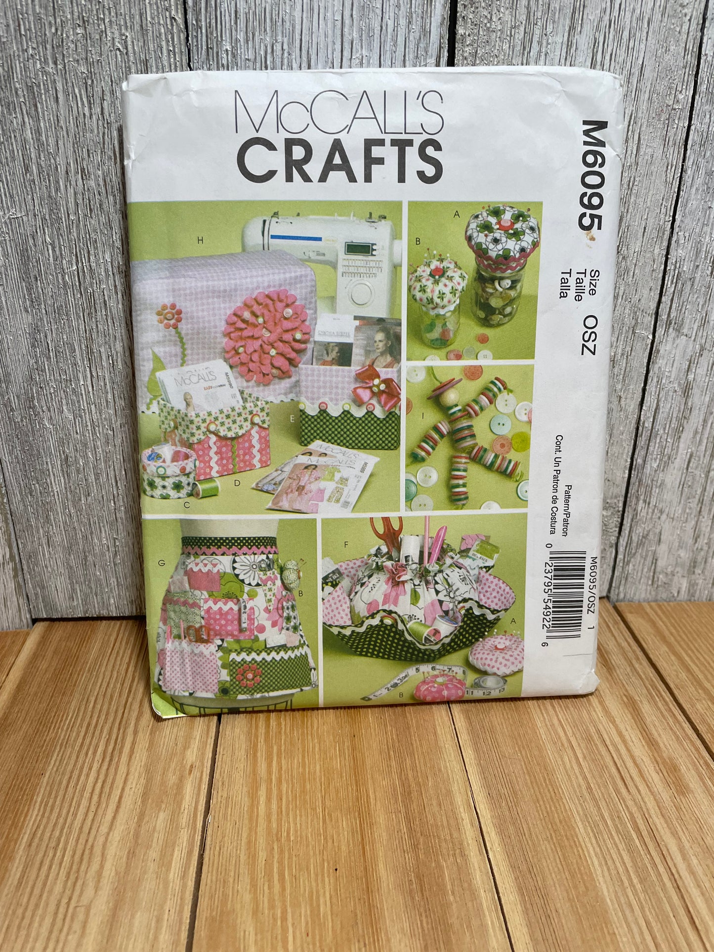 McCalls Crafts M6095 Sewing Machine Cover, Apron, Pattern Boxes, Container, Organizer, Pin Cushion, and Button Doll Pattern UNCUT FF