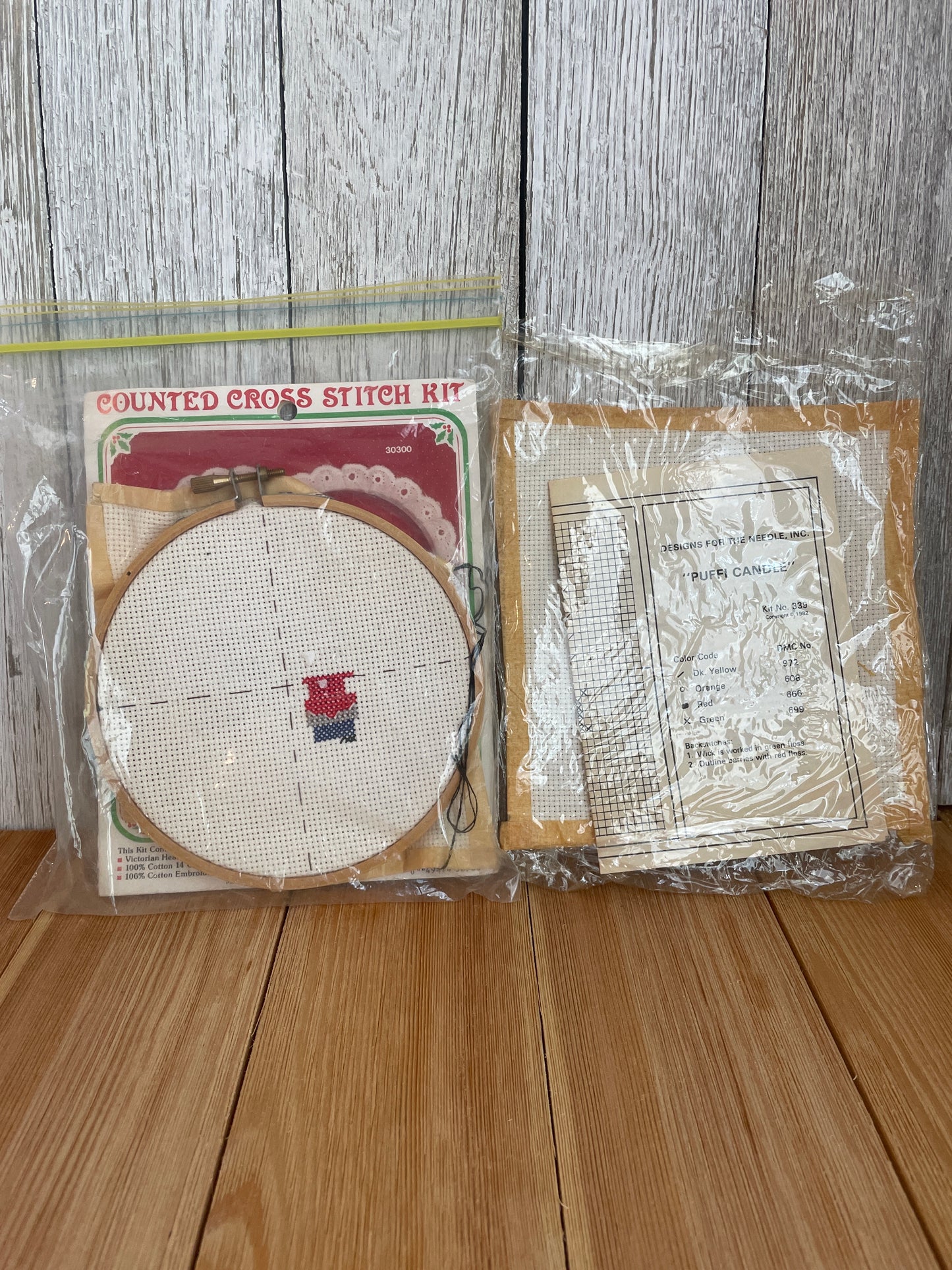 Christmas Holiday Started Abandoned Cross Stitch Project Lot of 2 Candle Singing Choir Finish in an Afternoon
