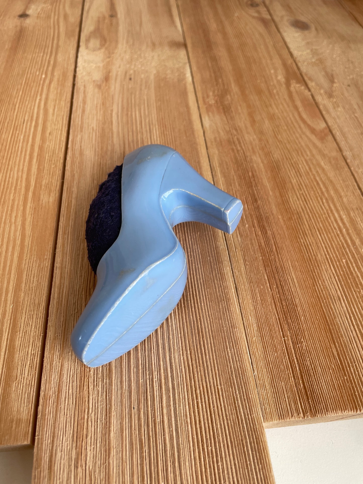 Vintage Blue Plastic High Heel Pin Cushion Charming Quirky Cute