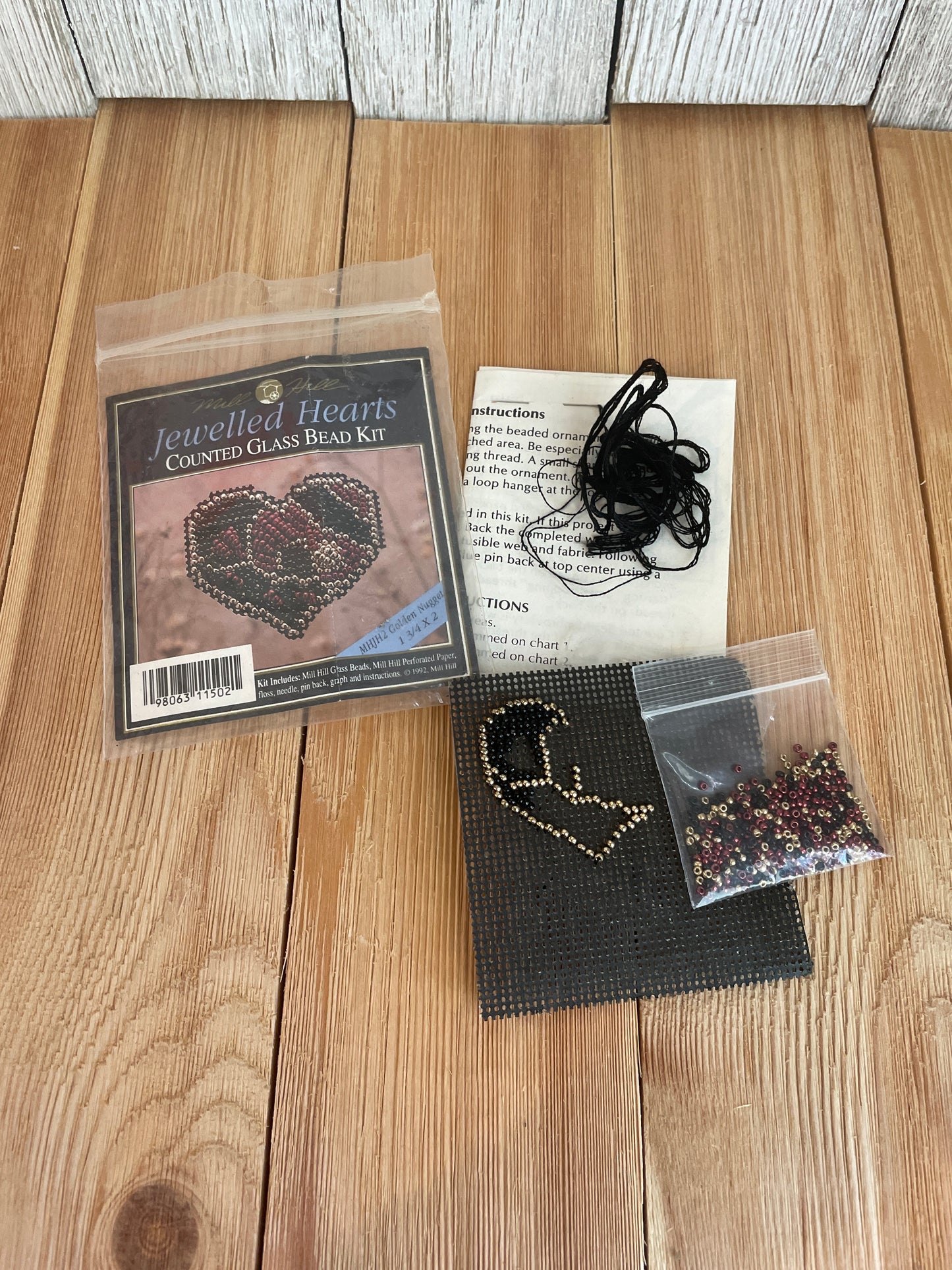 Mill Hill Jeweled Hearts Counted Glass Bead Kit Started Abandoned Project MHJH2 Golden Nugget