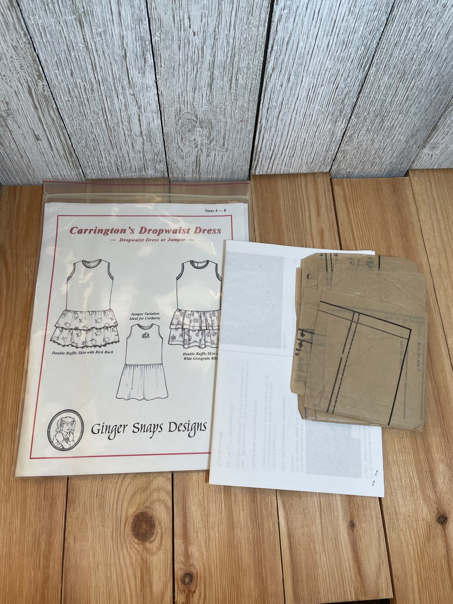 Ginger Snaps Designs Carrington's Drop Waist Dress Size 4-8 Pattern