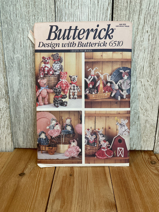 Butterick 6510 Little Friends Bears, Bunny, baby, Mouse Pattern UNCUT FF