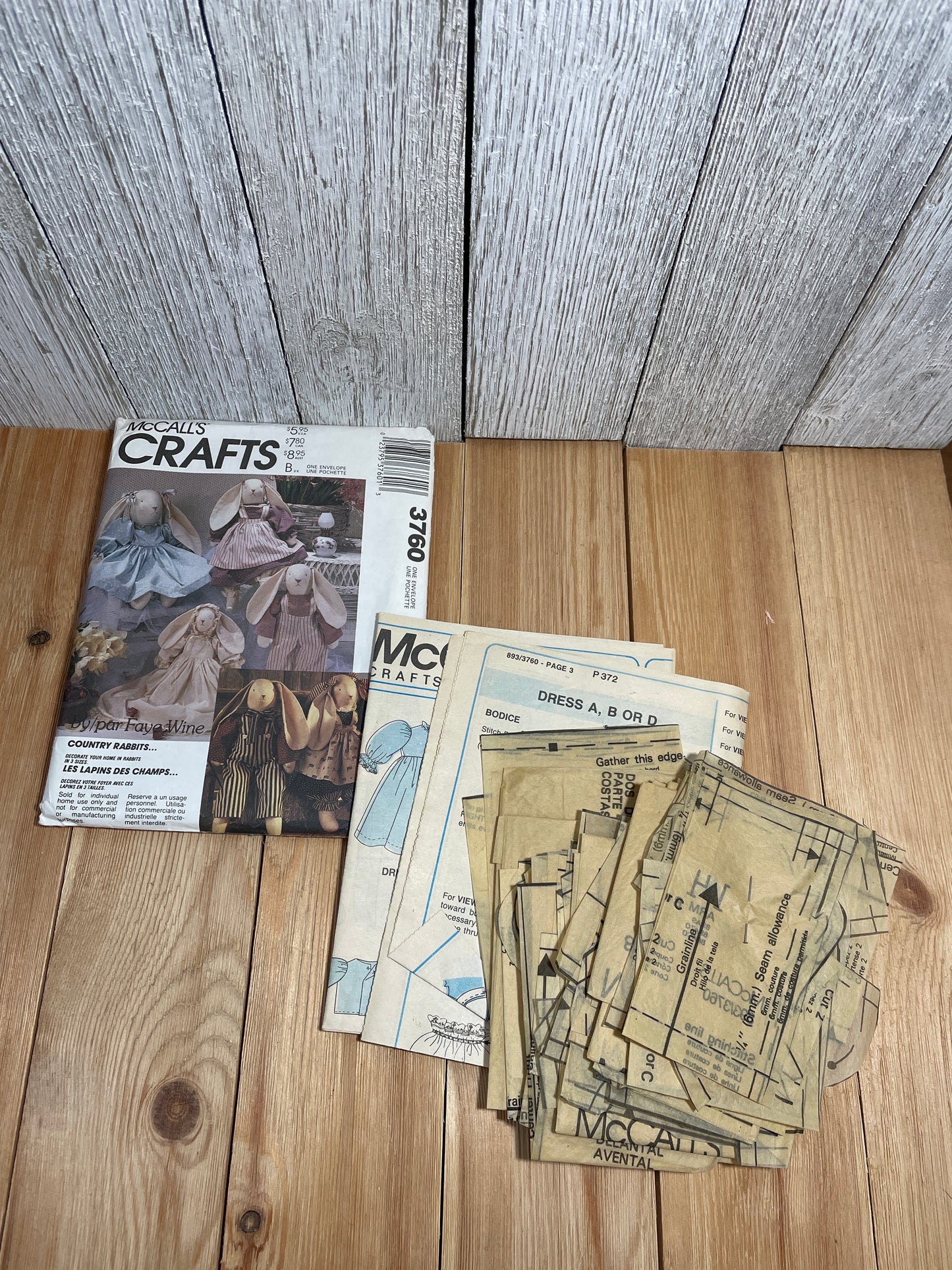 McCalls Crafts 3760 Stuffed Girl and Boy Bunny in 3 Sizes and Clothes Faye Wine Pattern Complete