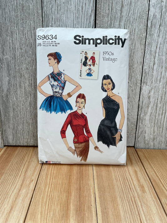 Simplicity S9634 1950's Vintage Blouses and Cummerbund Pattern Size 16-24 UNCUT FF