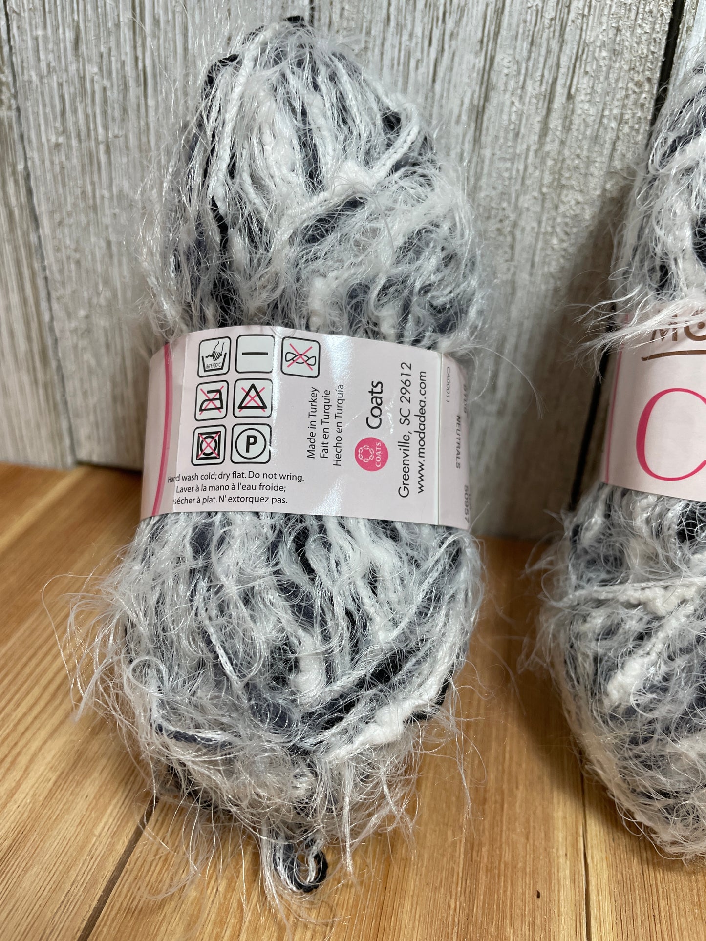 Vintage Moda Dea Cheri Fur Yarn Black and White Neutrals 2 Skein Bundle