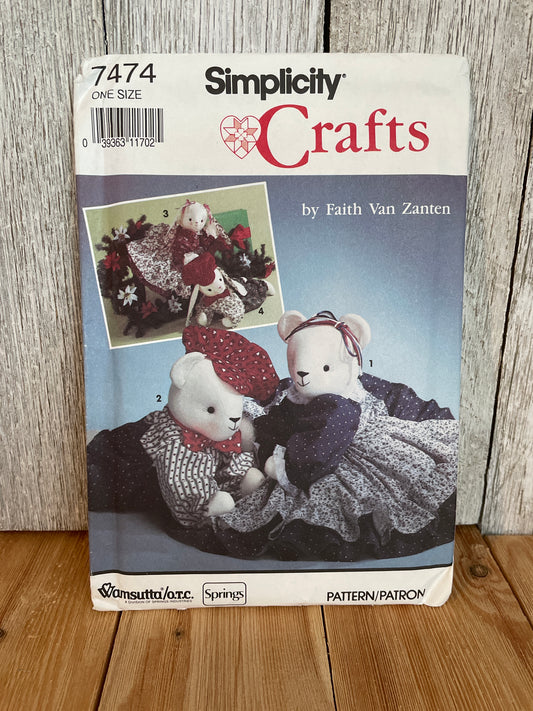 Simplicity Crafts 7474 Sitting Reclining Bear Bunny Pattern UNCUT FF