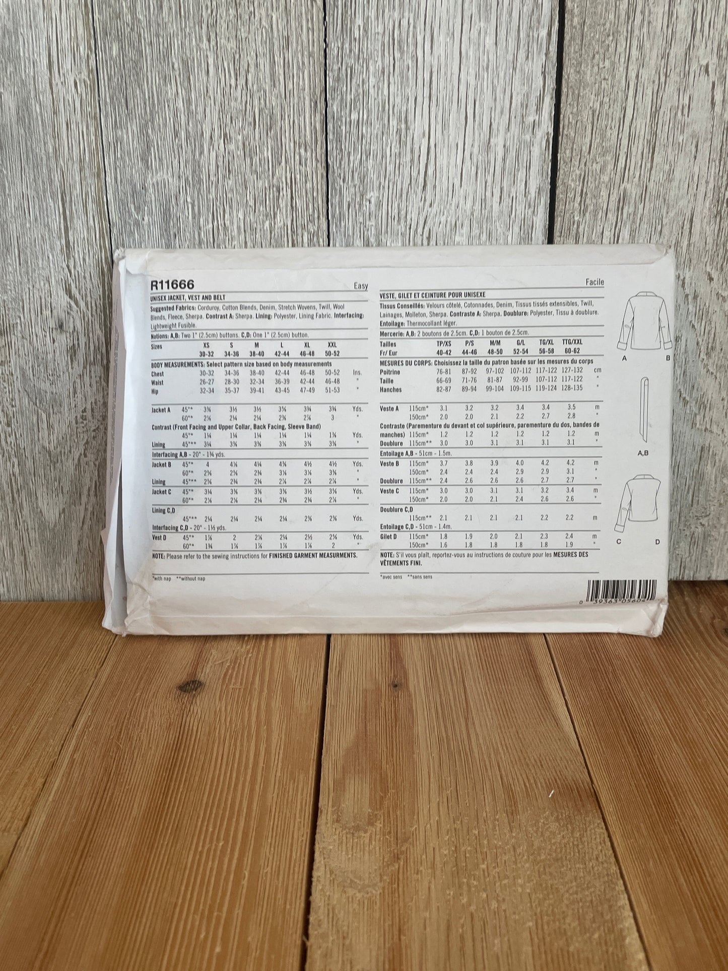 Simplicity R11666 Unisex Jacket, Vest, and Belt Size XS-XXL Pattern UNCUT FF