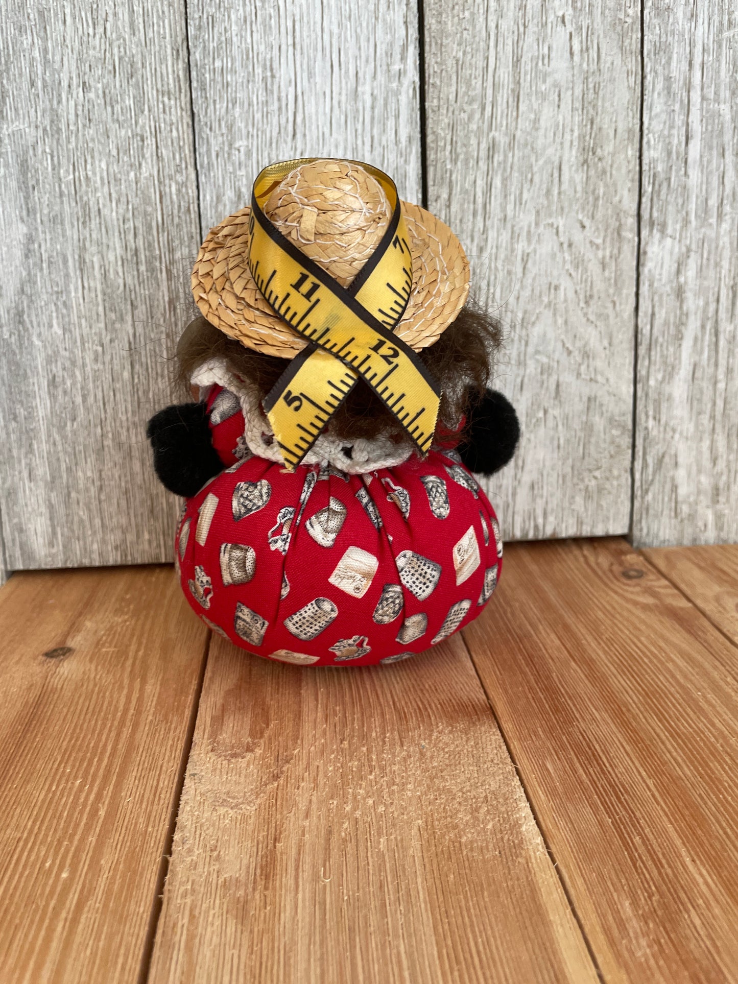 Vintage Handmade Pincushion Doll with Hat and Accessories