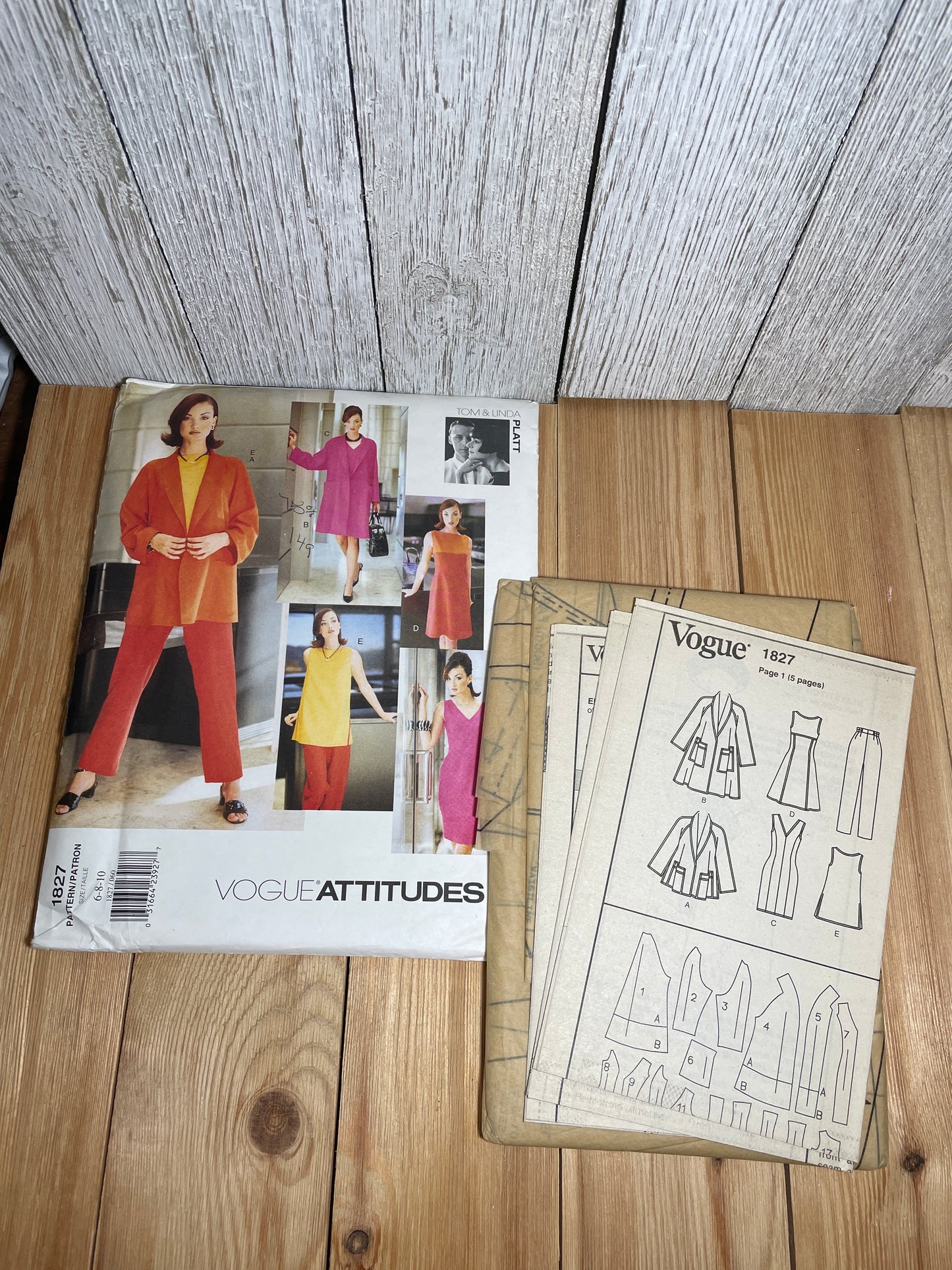 Vogue 1827 Oversized Jacket, V Neck, Boat Neck Dress, Straight Pants Size 6-10 Pattern UNCUT FF