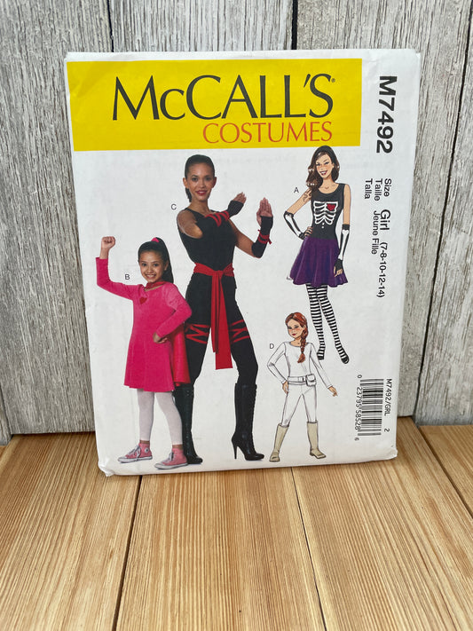 McCall's M7492 Girl Superhero Action Hero Halloween Costume Sizes 7-14 Uncut FF Sewing Pattern