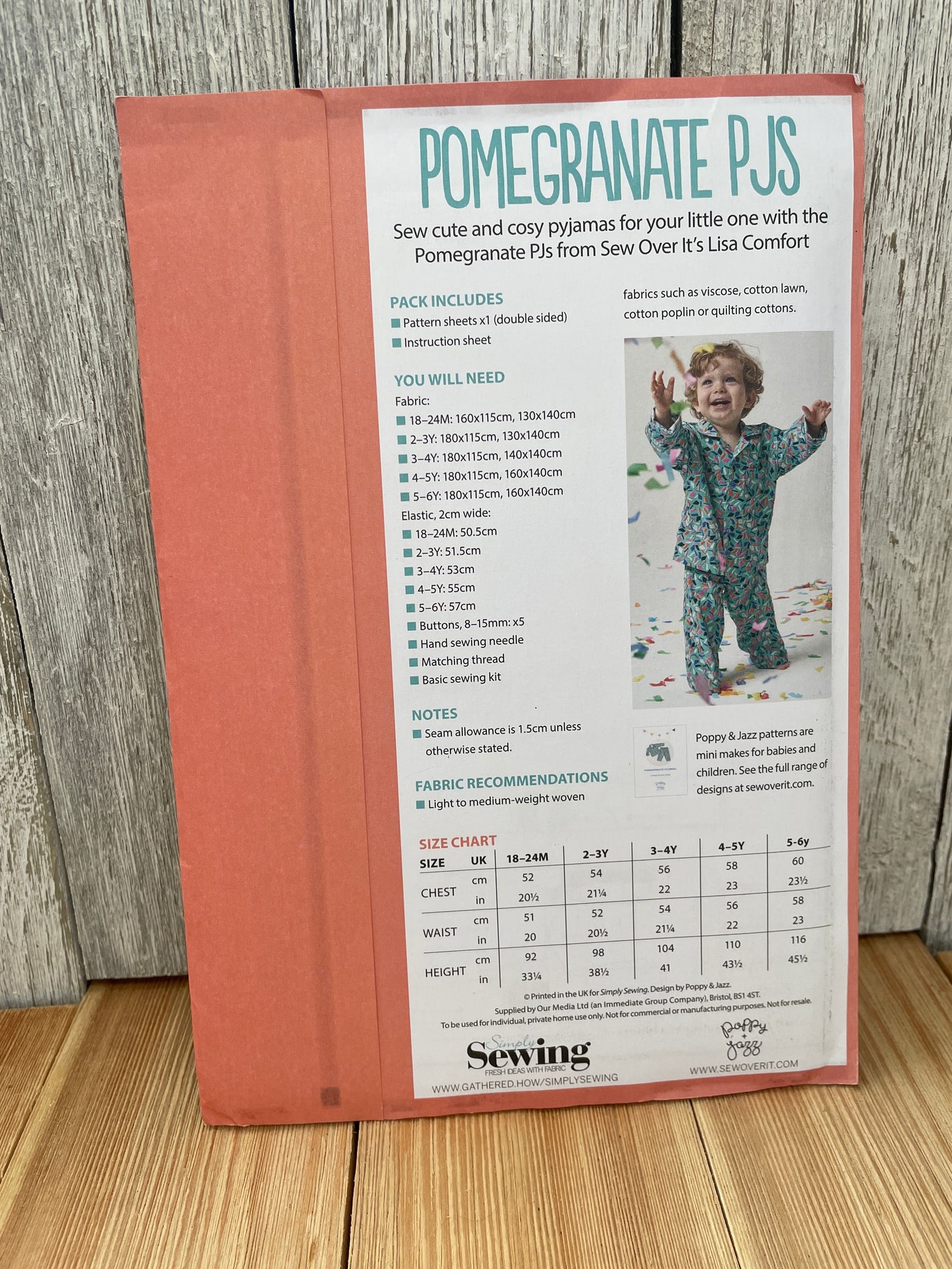 Simply Sewing Pomegranate PJs Child Size 18m-6y Uncut FF Sewing Pattern