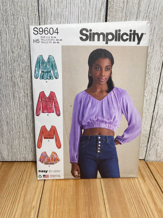 Simplicity S9604 Misses Pleated Ruffle Top Size 6-14 Uncut FF Sewing Pattern