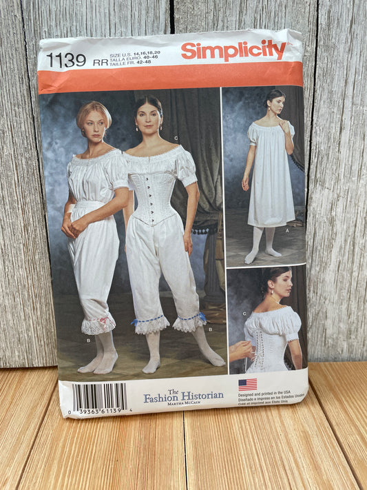 Simplicity 1139 Authentic Civil War Undergarments Costume Pattern Size 14-20 UNCUT FF Halloween