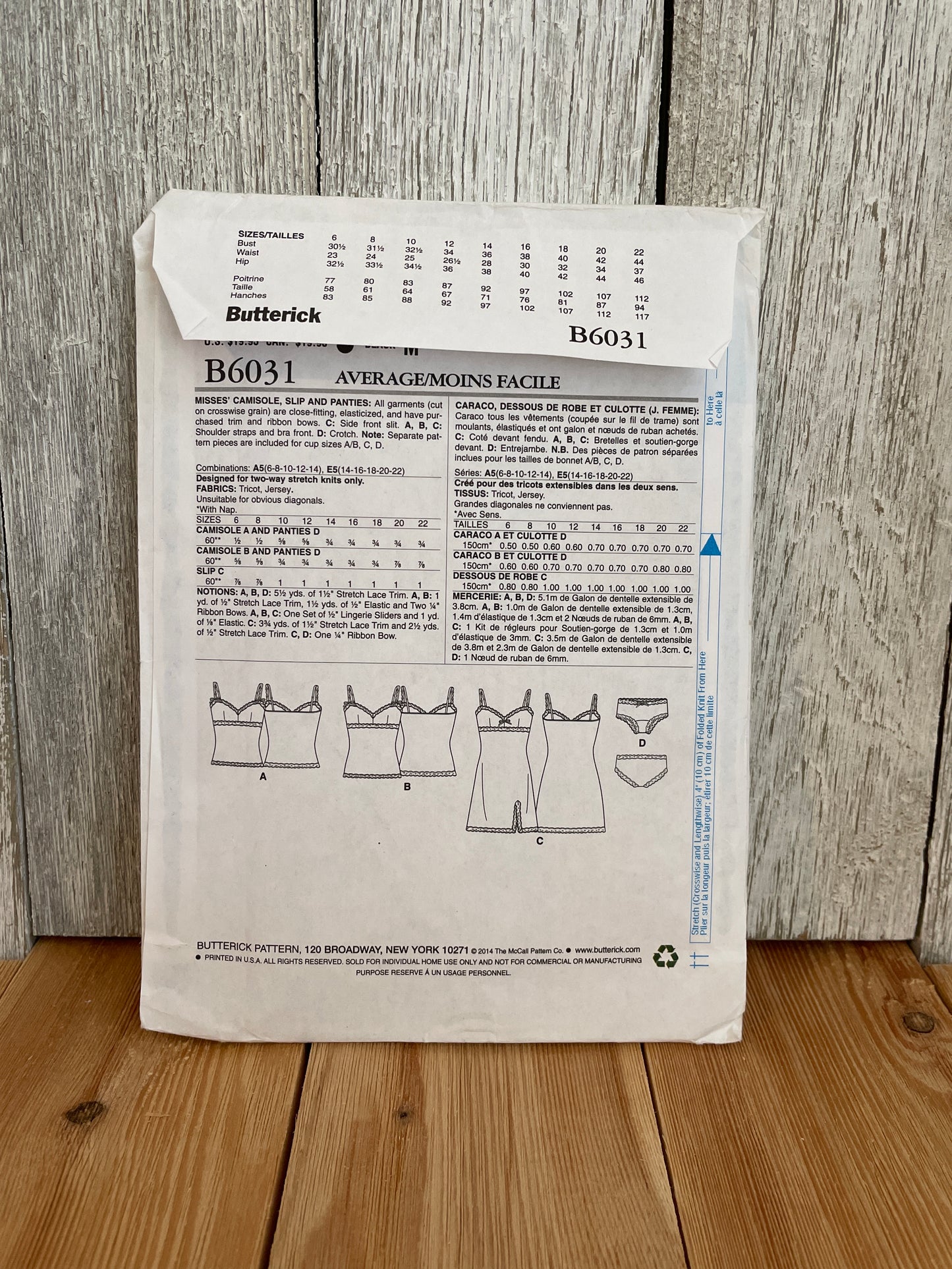 Buttrick B6031 Camisole Slip and Panties Size 14-22 Pattern UNCUT FF