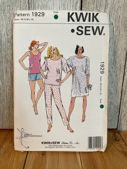 Rare Kwik Sew 1929 SEALED Misses Sleepwear Size XS-XL Pattern UNCUT FF