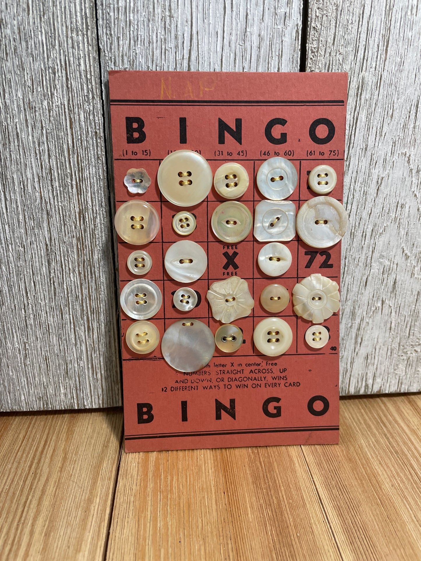 Vintage Button Lot on Bingo Card U PICK Antique Quirky Cute