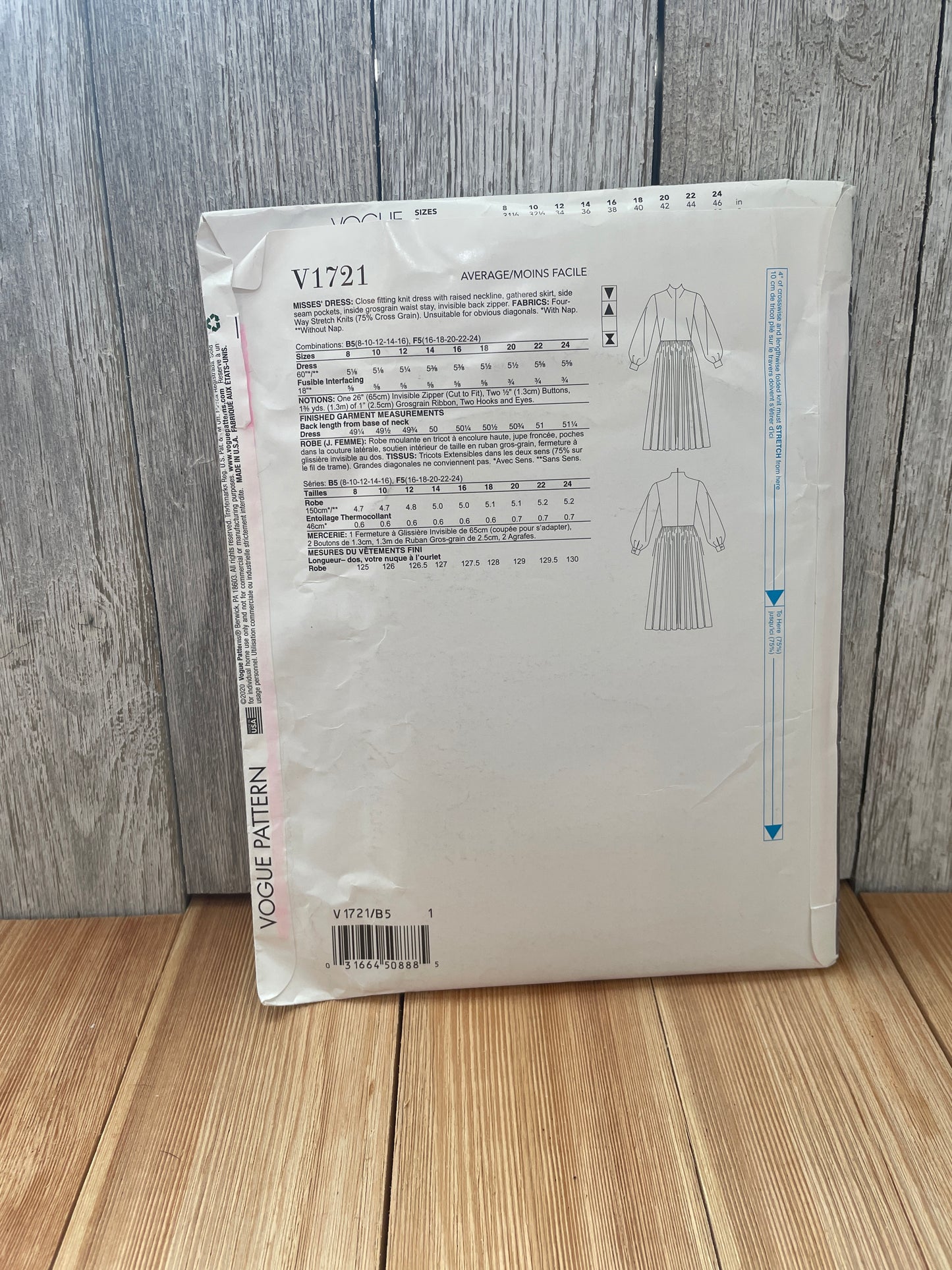 Vogue V1721 GUY LAROCHE Misses Long Sleeve Dress Size 8-16 Uncut FF Sewing Pattern