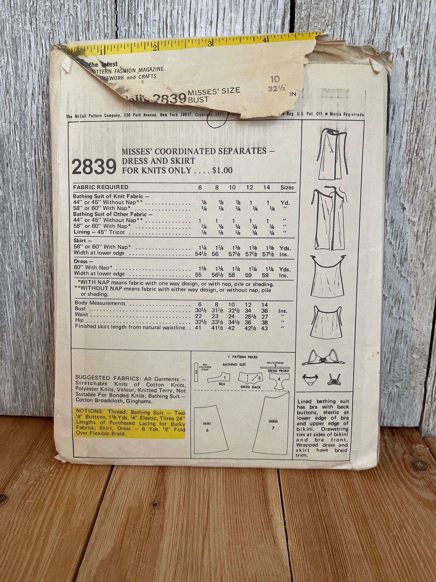 McCalls 2839 Coordinated Separates Dress and Skirt Pattern UNCUT FF