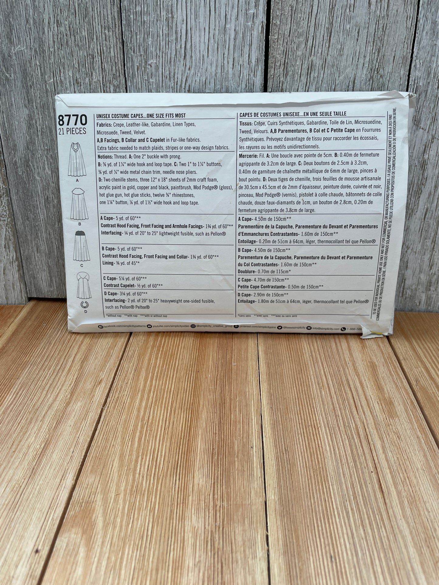 Simplicity 8770 Winter Cosplay Cape Costume Pattern Unisex UNCUT FF Halloween