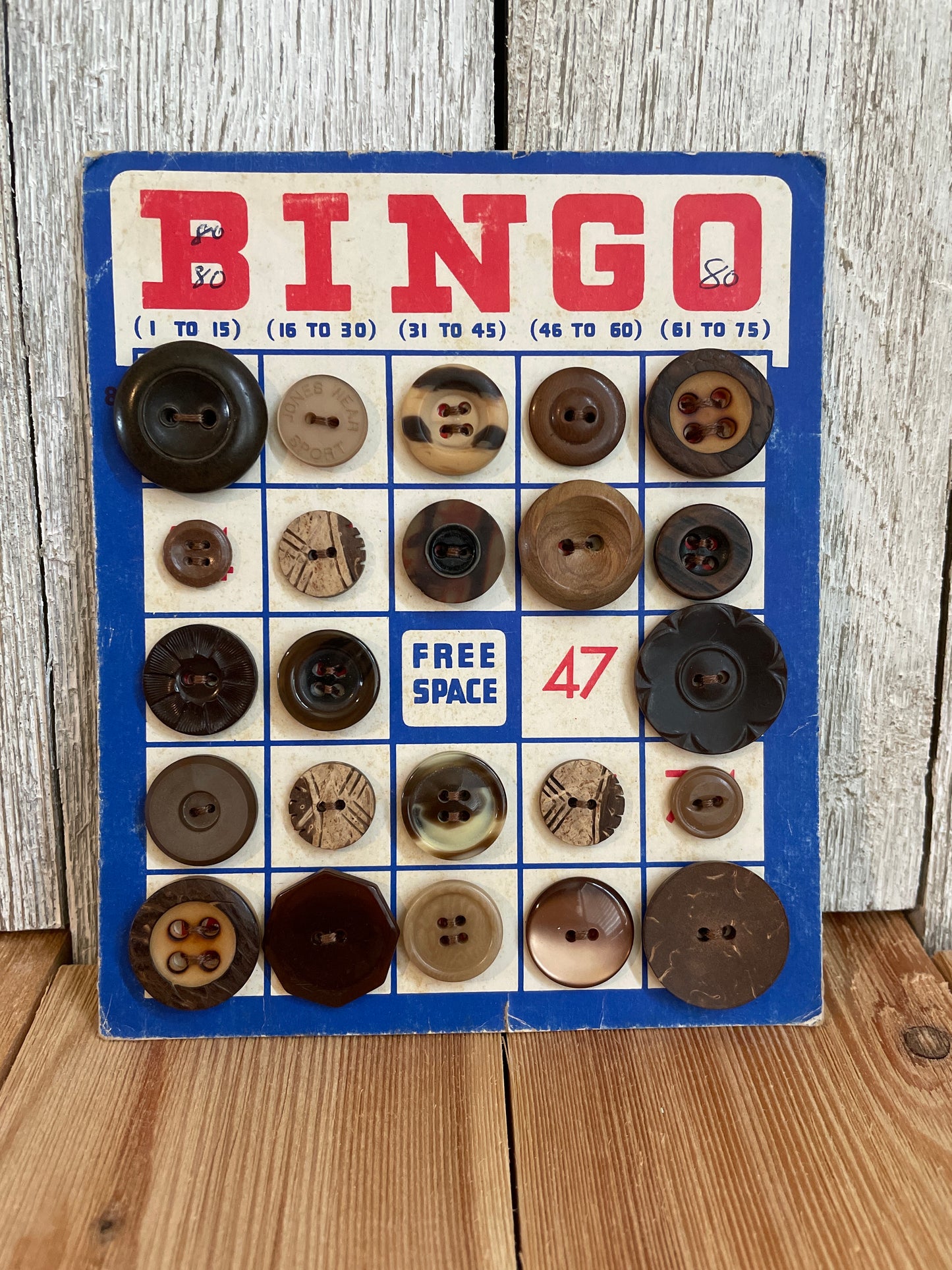 Vintage Button Lot on Bingo Card U PICK Antique quirky cute