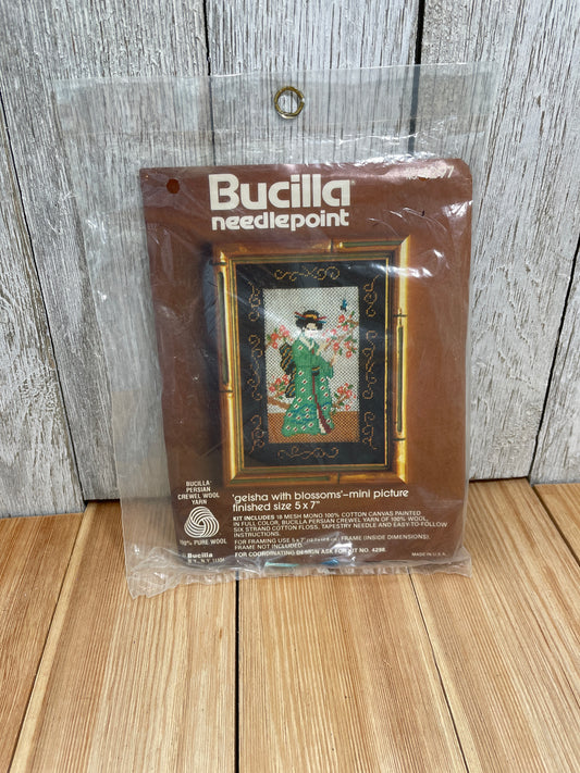 Bucilla Needlepoint Geisha with Blossoms #4297 Crewel Embroidery Kit NEW UNOPEN