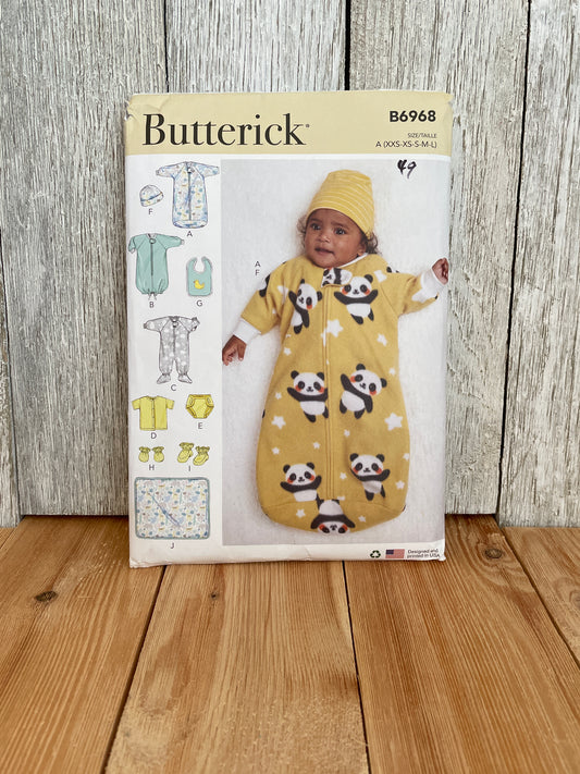 Buttrick B6968 Baby Bunting Jumpsuit Diaper Cover Booties Pattern UNCUT FF