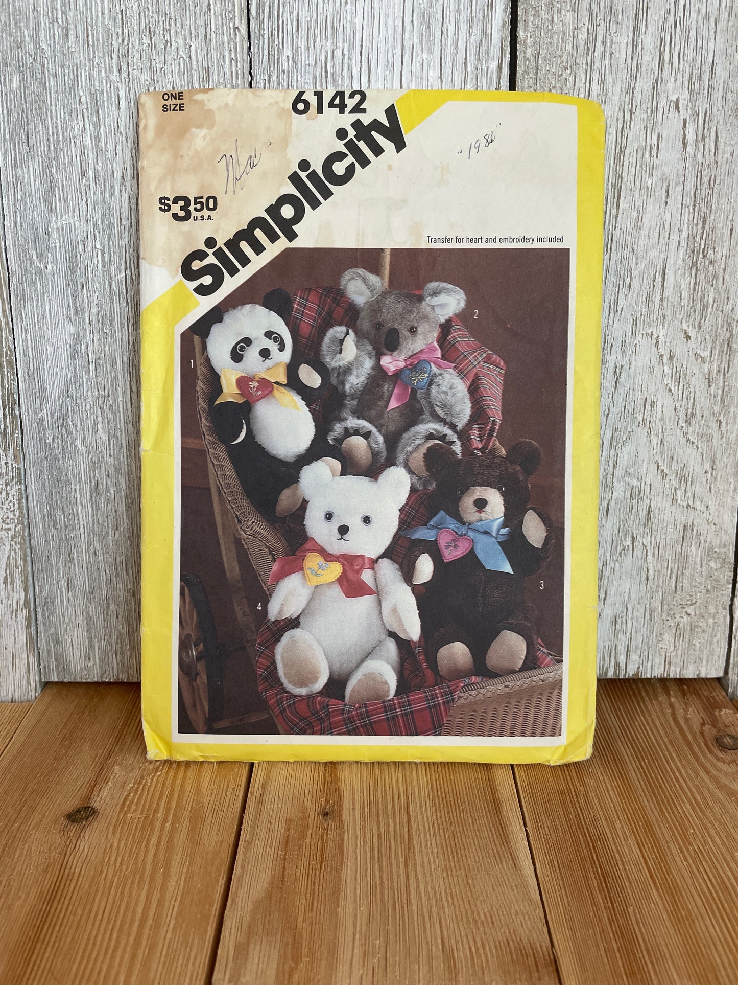 Simplicity 6142 Four Chic Stuffed Bears Transfers included Pattern UNCUT FF