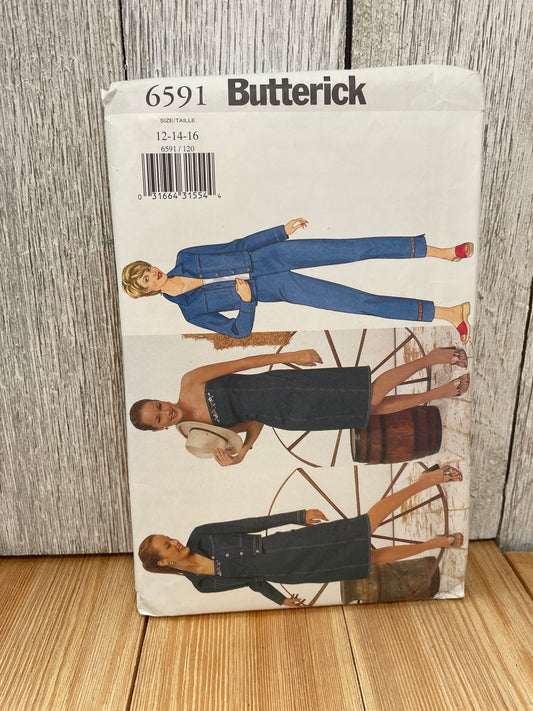 Butterick 6591 Misses Petite Denim Jacket Dress Pants Sizes 12-16 Uncut FF Sewing Pattern