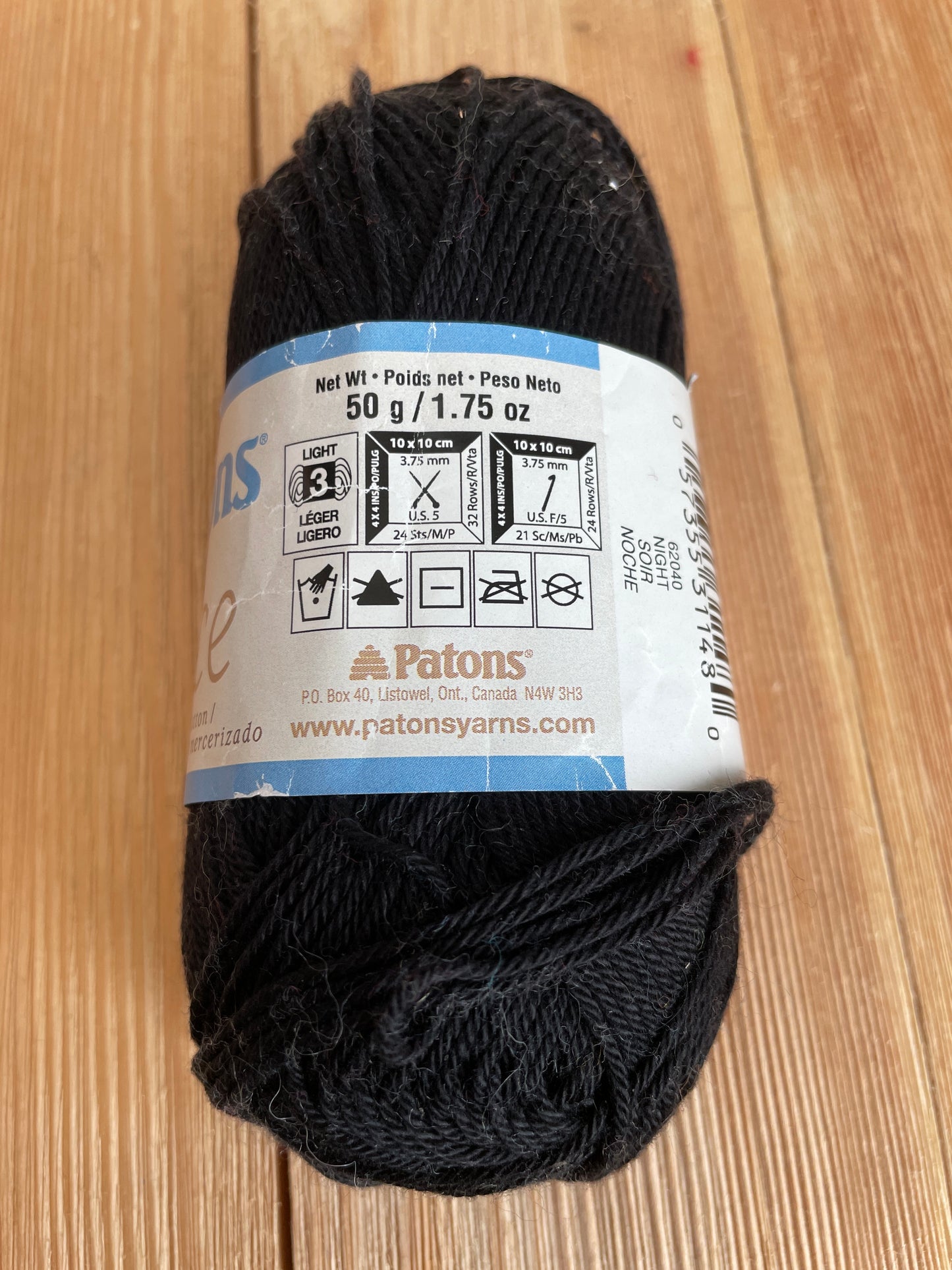 Patons Grace Mercerized Cotton Yarn Night Black Cotton Yarn Full Skein