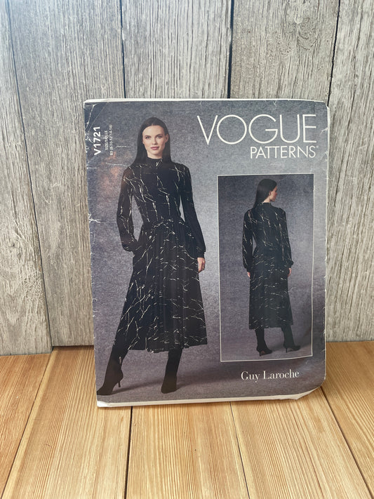 Vogue V1721 GUY LAROCHE Misses Long Sleeve Dress Size 8-16 Uncut FF Sewing Pattern
