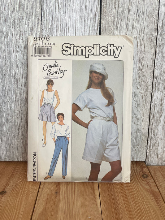 Simplicity 9108 Misses Pants and Shorts Size H 6,8,10 Christie Brinkley Pattern UNCUT FF