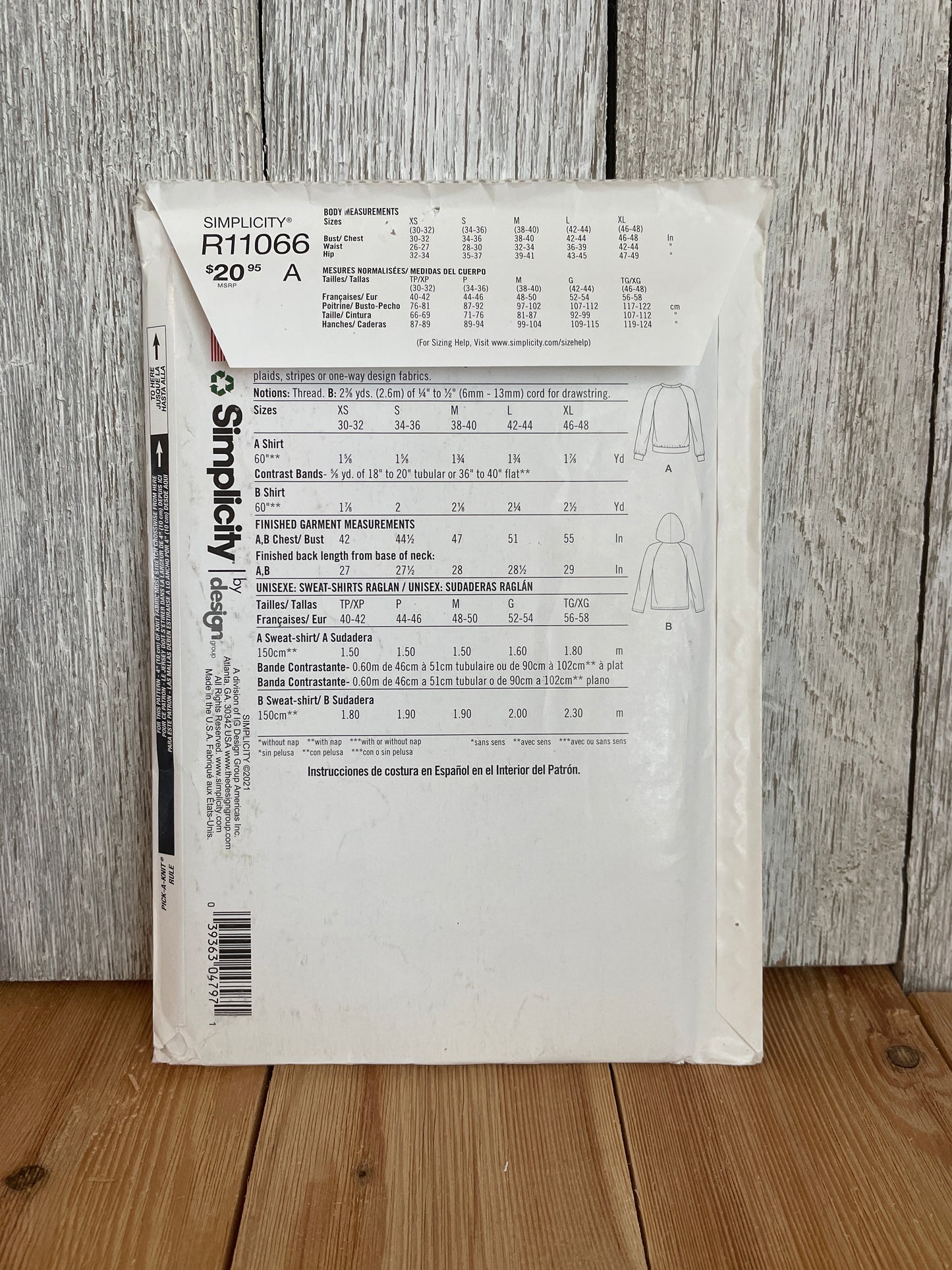 Simplicity R11066 Unisex Raglan Pullover Shirts Size XS-XL Pattern UNCUT FF