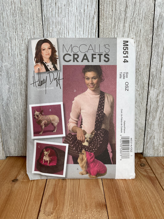 Mccalls Crafts M5514 Hilary Duff Pet Top Vest/Harness Leash Bed Carrier Pattern Uncut FF