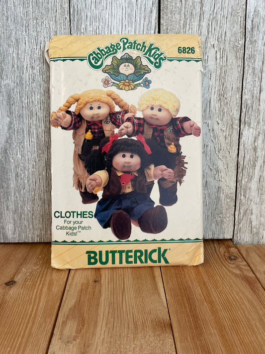 Buttrick 6826 Cabbage Patch Kids Clothes Pattern and Transfers Wester Cowboy Outfit UNCUT FF