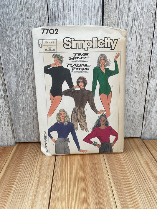 Simplicity 7702 Misses Leotard Bodysuit Size 12-16 Uncut FF Sewing Pattern
