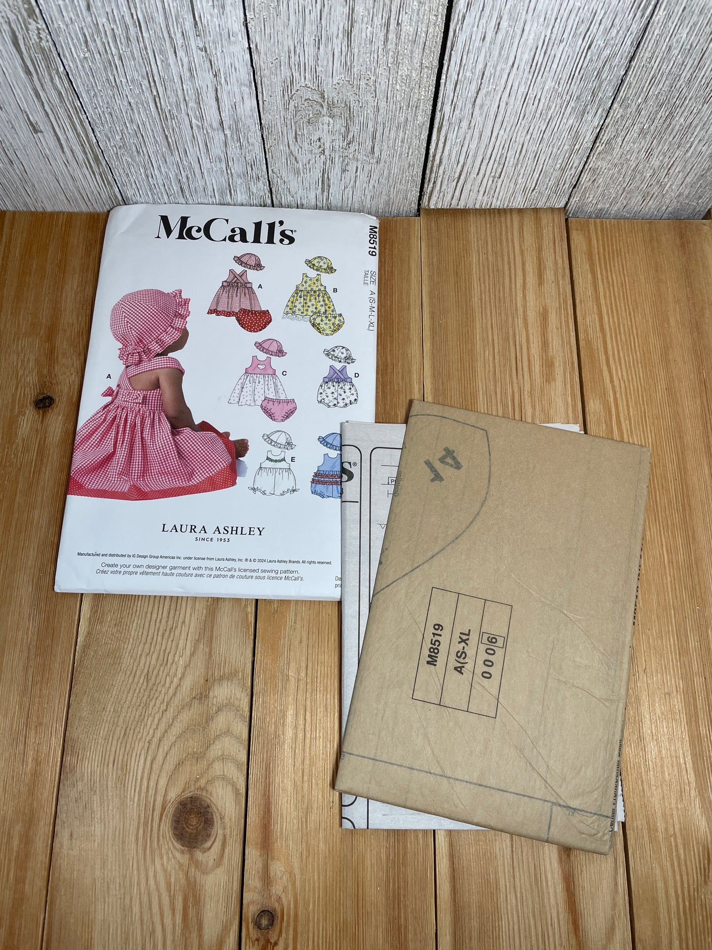 McCall's M8519 Infants Dress Romper Panties and Hat Laura Ashley Size S-XL Pattern Uncut FF