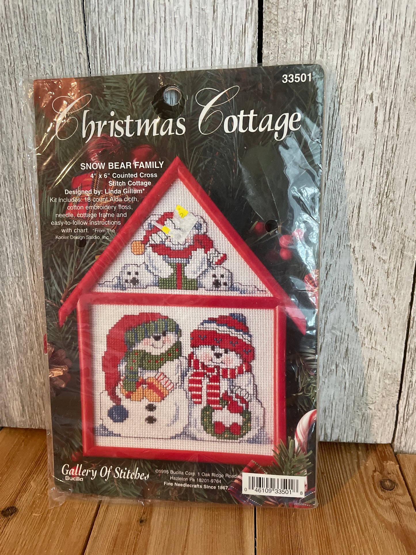 Bucilla Christmas Cottage Snow Bear Family Counted Cross Stitch Kit with House Frame 33501