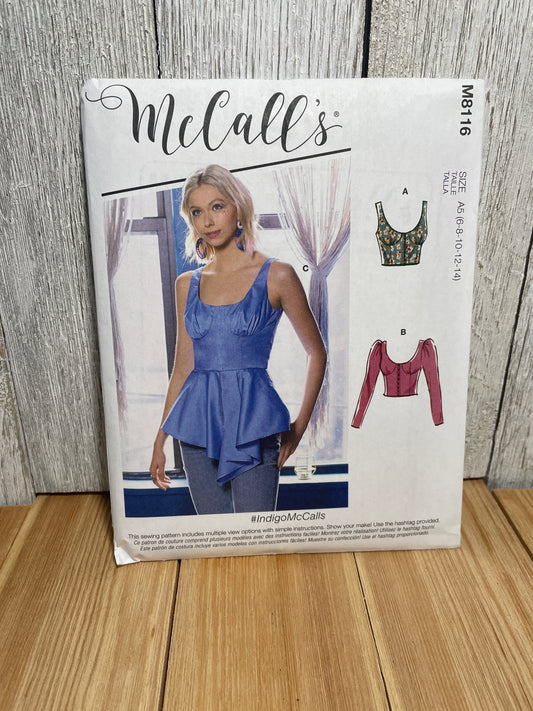 McCall's M8116 Misses Busier Romantic Top Coset Style Size 6-14 Uncut FF Sewing Pattern